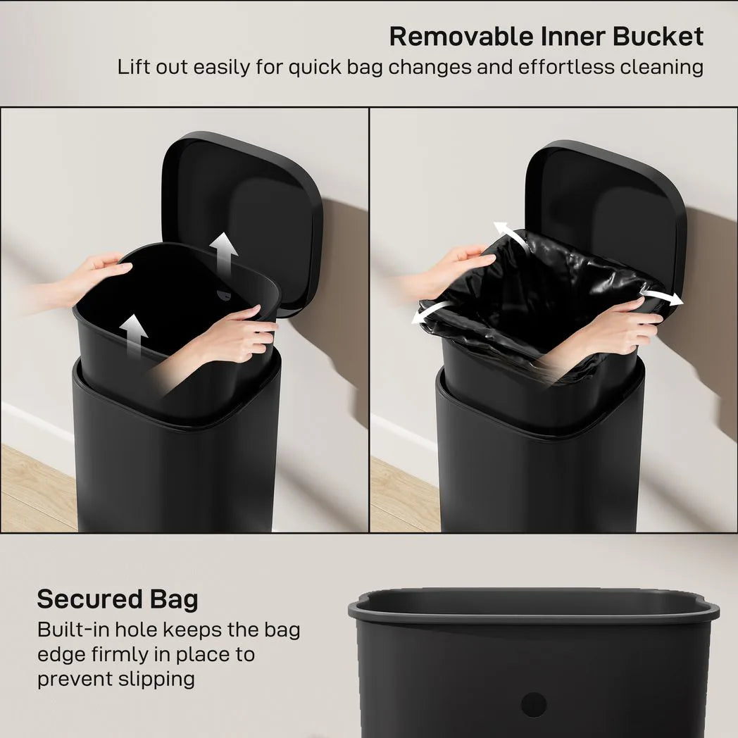 HOMCOM 30L Compact Kitchen Pedal Bin with Soft-Close and Stay-Open Lid – Removable Bucket, Black