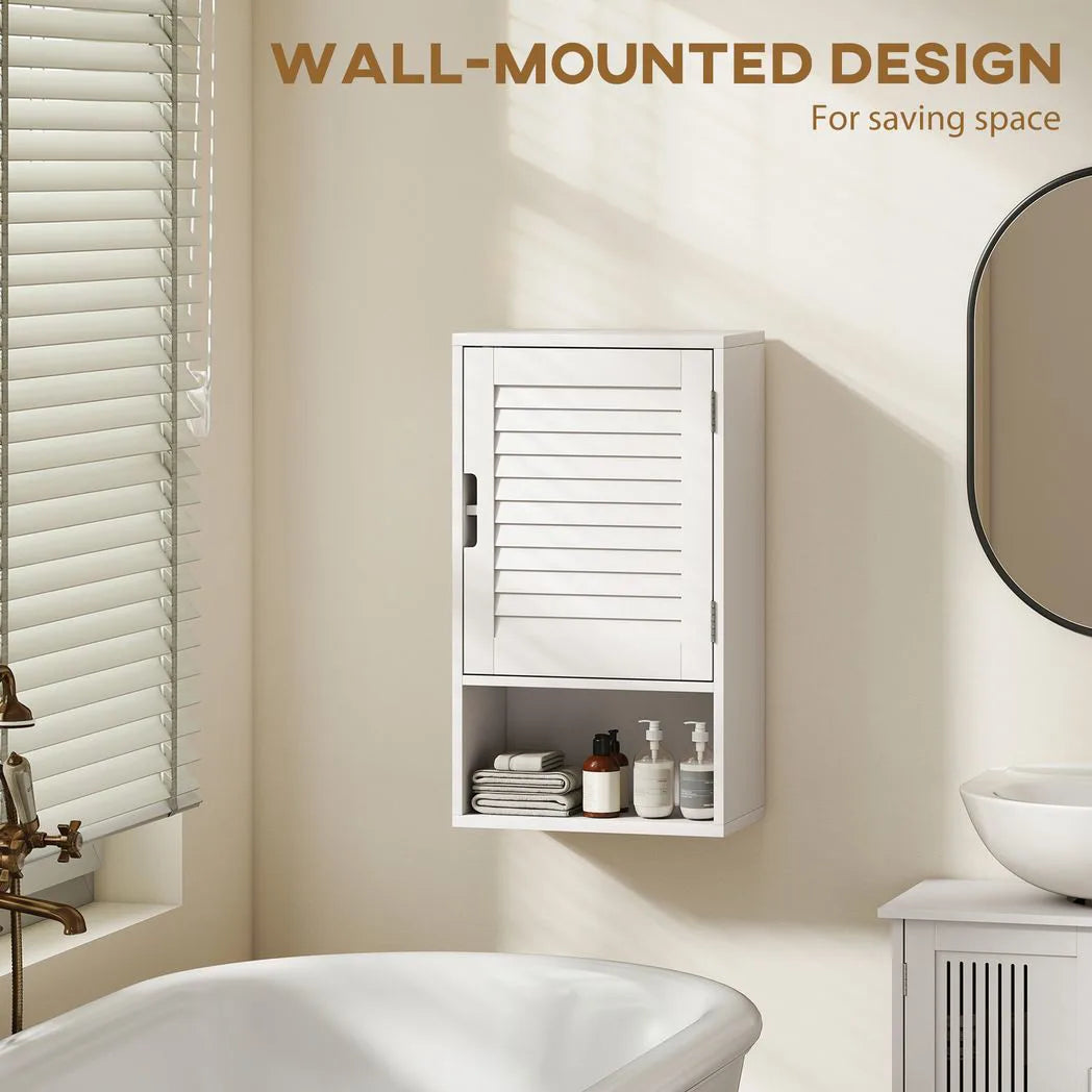 HOMCOM Wall Mounted Bathroom Cabinet with Adjustable Shelves – 40 cm Louvred Door Storage, White