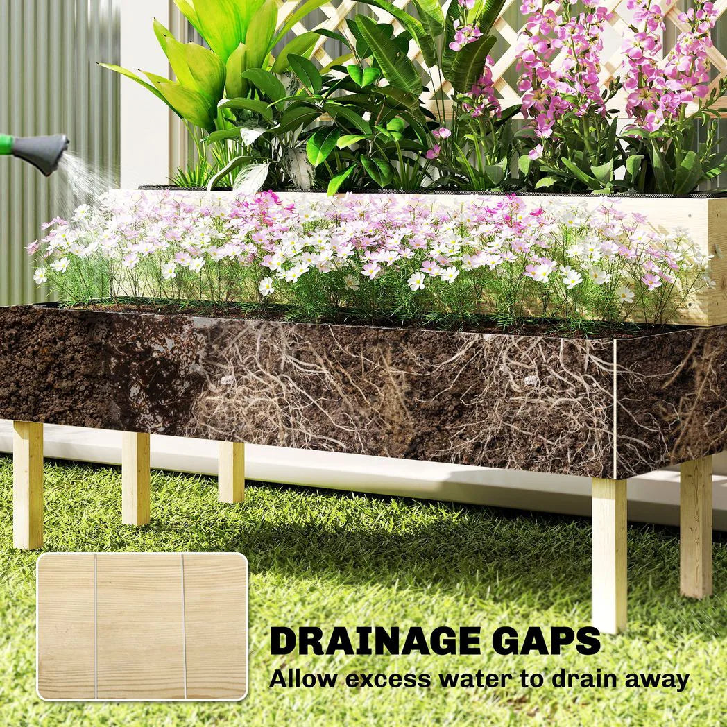 Outsunny 2-Tier Raised Garden Bed with Trellis for Climbing Plants – Stepped Wooden Planter, 108 x 62 x 120cm