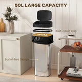HOMCOM 50L Stainless Steel Sensor Bin with Slim 25cm Width – Hygienic Kitchen Rubbish Bin, Silver Tone