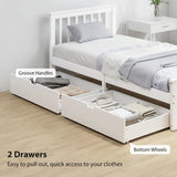 HOMCOM Wooden Single Bed Frame with Two Wheeled Drawers – Pine Wood Storage Bed, 3ft, White