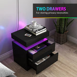 HOMCOM Set of 2 Bedside Tables with LED Light & 2 Drawers – High Gloss Nightstands for Bedroom, Black