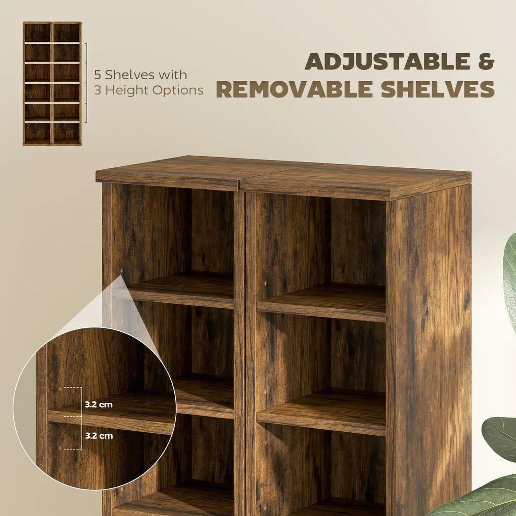 HOMCOM Set of 2 CD Media Storage Towers with Adjustable Shelves, Holds 204 CDs, Rustic Brown