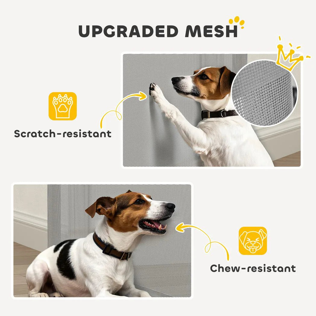 PawHut Retractable Dog Gate, Extends to 300cm Wide x 104cm Tall – One-Hand Mesh Gate for Stairs