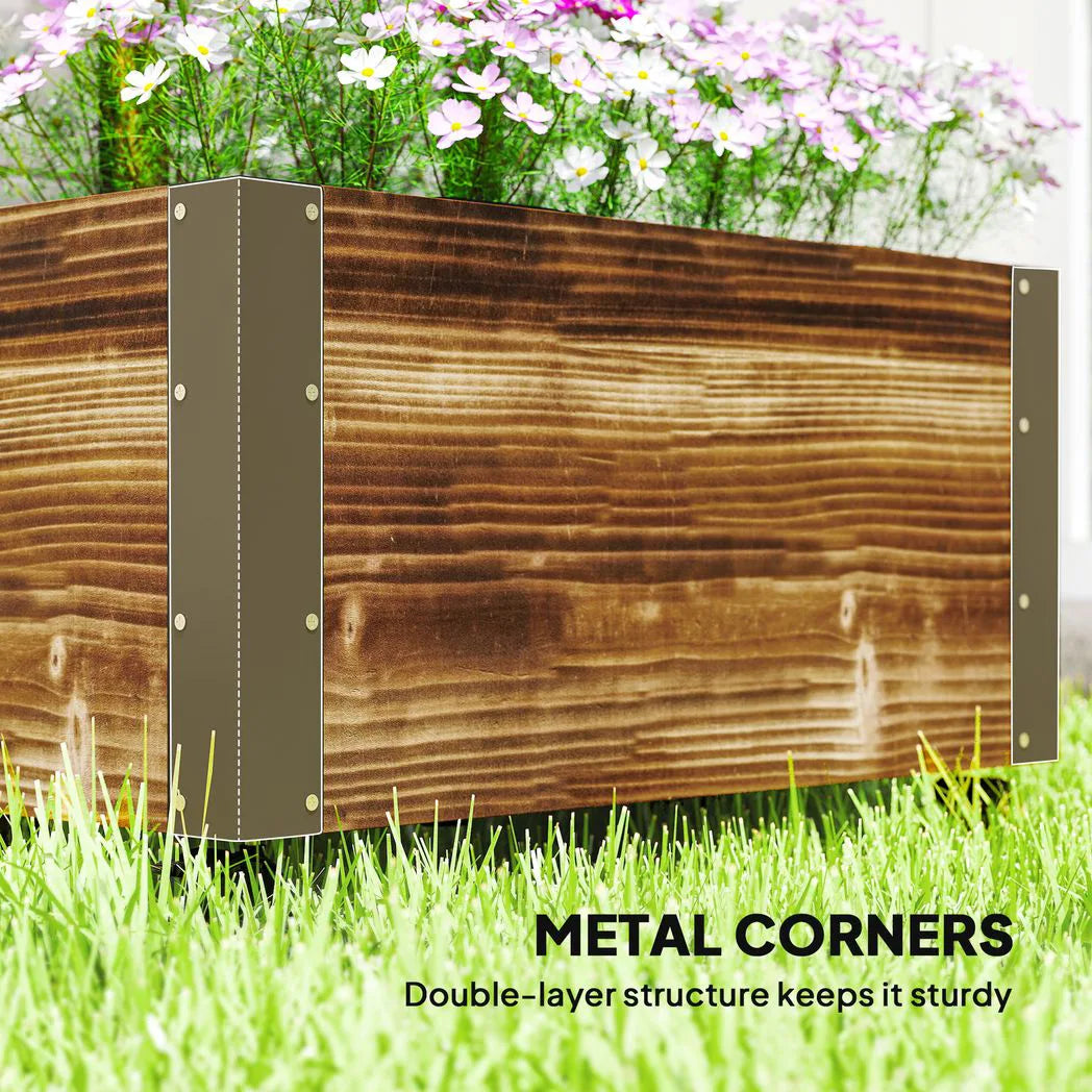 Outsunny Mobile Raised Garden Bed with Trellis and Wheels – Solid Wood Planter with Metal Corners, Brown