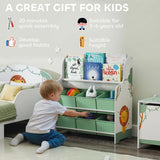 AIYAPLAY Kids Storage Unit with 6 Fabric Drawers and 2-Tier Sling Book Rack – Toy Organiser, Green