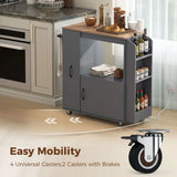 HOMCOM Kitchen Trolley with Power Outlets, Pull-Out Drawer and Cabinet – Rolling Island Cart on Wheels, Grey
