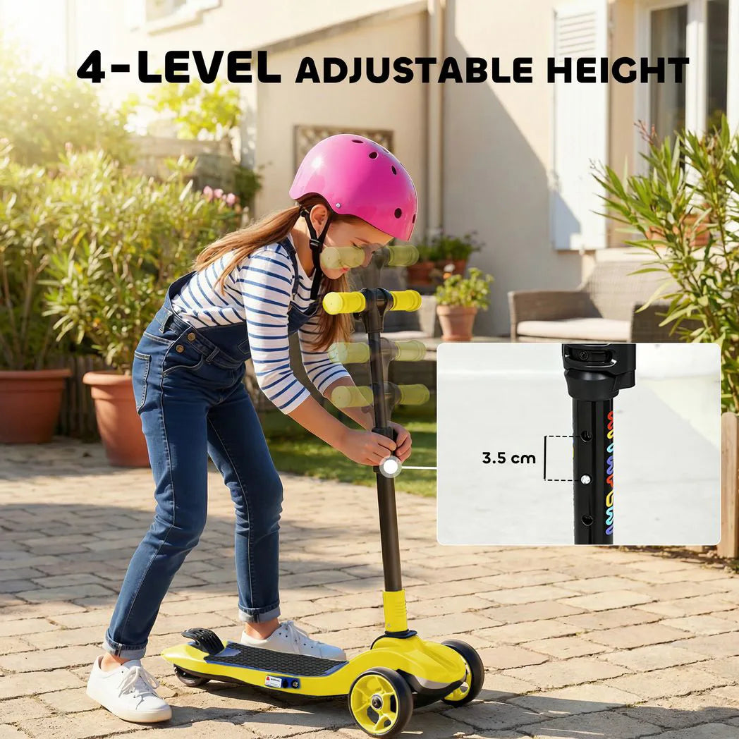 AIYAPLAY Foldable Three-Wheel Electric Scooter with LED Lights, Adjustable Handlebar – Kids Ages 6-10, Yellow