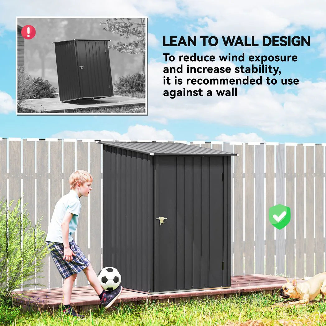 Outsunny 3.3 x 3.4ft Lean-To Galvanised Steel Garden Shed with Lockable Door, Dark Grey