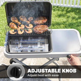 Outsunny Foldable Portable Gas BBQ Grill – 2.5kW with Lid Thermometer, Side Table, Grease Box and Wheels, Black