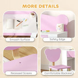 AIYAPLAY Kids Desk and Chair Set with Drawer and Bear Theme – Children's Study Table for Bedroom or Daycare, Pink