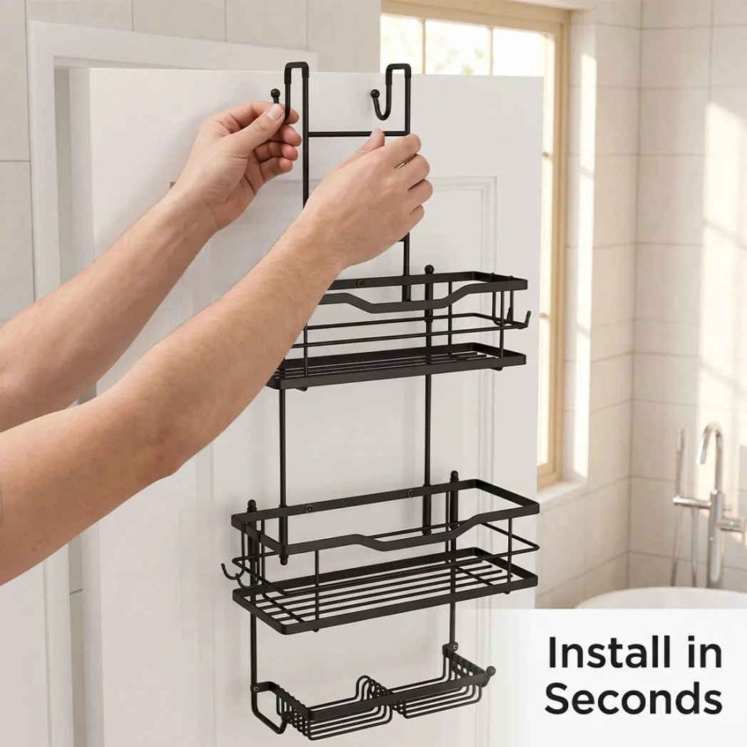 3 Tier Screen Shower Caddy Bathroom Storage Organiser Hanging Tidy Rack Basket-Silver