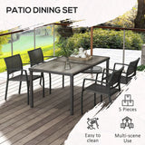 Outsunny Five-Piece Outdoor Dining Set with Wood-Effect Table and 4 Stackable Chairs – Garden Furniture, Grey