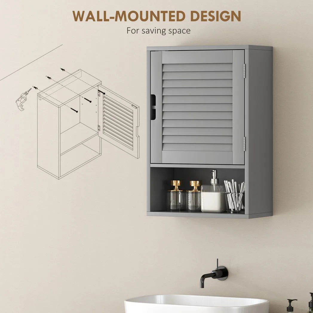 HOMCOM Wall Mounted Bathroom Cabinet with Adjustable Shelves, Louvred Door – 40 x 20 x 60 cm, Grey