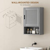 HOMCOM Wall Mounted Bathroom Cabinet with Adjustable Shelves, Louvred Door – 40 x 20 x 60 cm, Grey