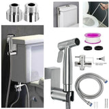 Stainless Steel Handheld Bidet Sprayer Set – Toilet Shower Head with 1.5m Hose, T-Valve and Thread Adapters, Silver