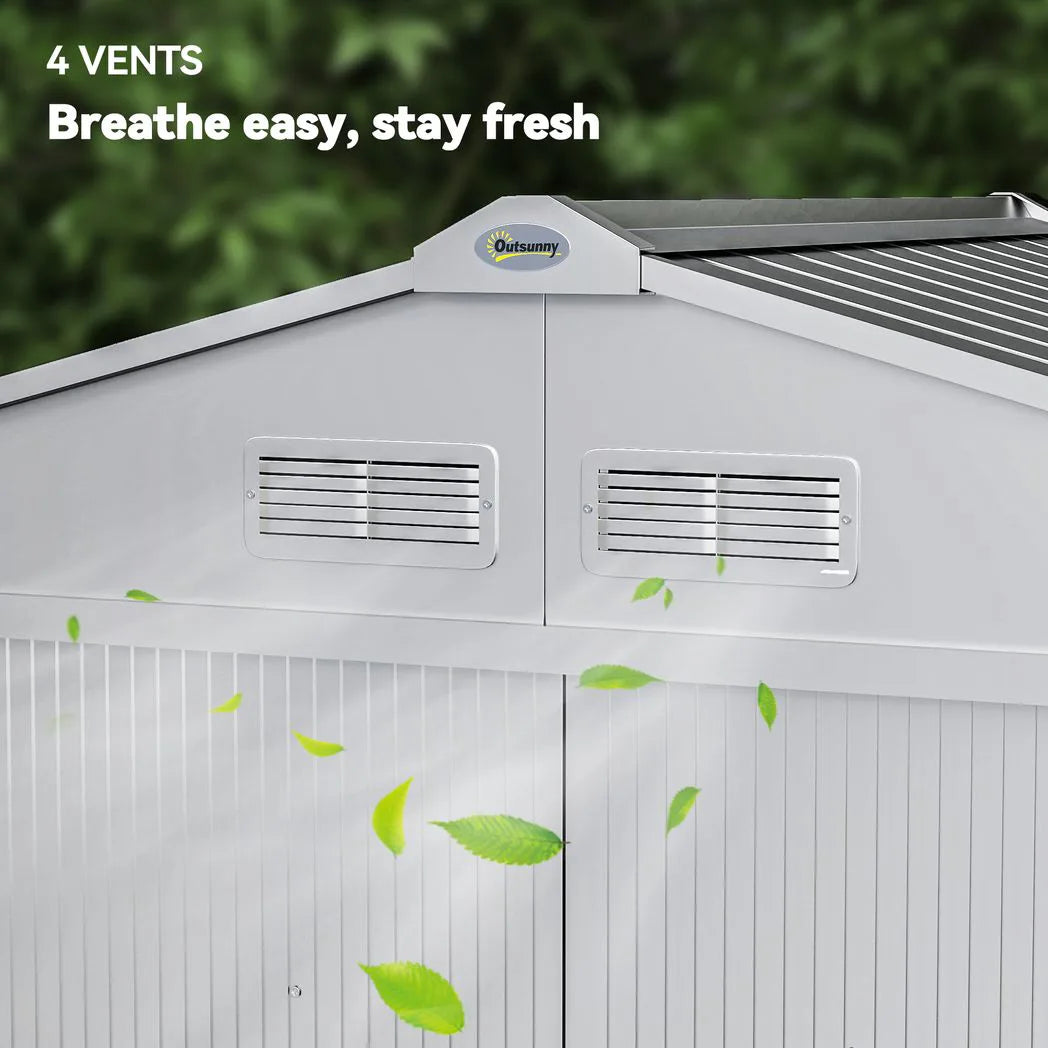 Outsunny 7 x 4ft Lockable Metal Garden Tool Shed with Foundation Kit & Sloping Roof – Light Grey
