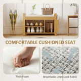 HOMCOM Bamboo Shoe Bench with Boot Section & Cushioned Seat, 80 x 30 x 50 cm – Natural & Cream