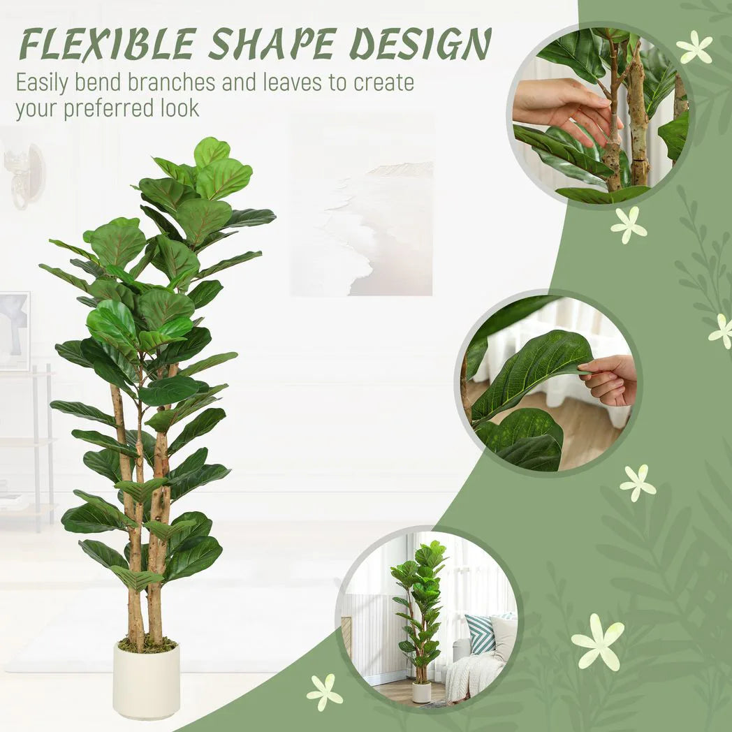 HOMCOM 150cm Artificial Fiddle Leaf Fig Tree with Pot – Realistic Faux Plant for Living Room & Office, Green