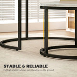 HOMCOM Set of 2 Round Nesting Coffee Tables with Marble-Effect Top – Space-Saving Stacking Tables, White