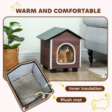 PawHut Insulated Outdoor Cat House with Elevated Base and Cushion – Water-Resistant Cat Shelter, Red-brown