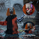 HOMCOM Animated Halloween Face Changing Clown, 85 cm Animatronic Joker with Cackling Sound and Glowing Red Eyes