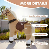 AIYAPLAY Plush Rocking Horse Ride On Pony with Wheels, Saddle & Handlebars – Kids 3–5 Years, Brown