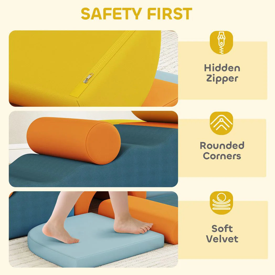 AIYAPLAY 9-Piece Kids Soft Play Foam Blocks Set with Detachable Cover for Climbing & Crawling