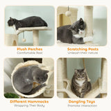 PawHut 202cm Cat Tree with 6 Scratching Posts, 2 Hammocks and 2 Condos – Cat Tower, Beige