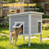 PawHut Outdoor Cat House with Removable Insulated Liner, Asphalt Roof and Escape Door – Wooden Cat Shelter