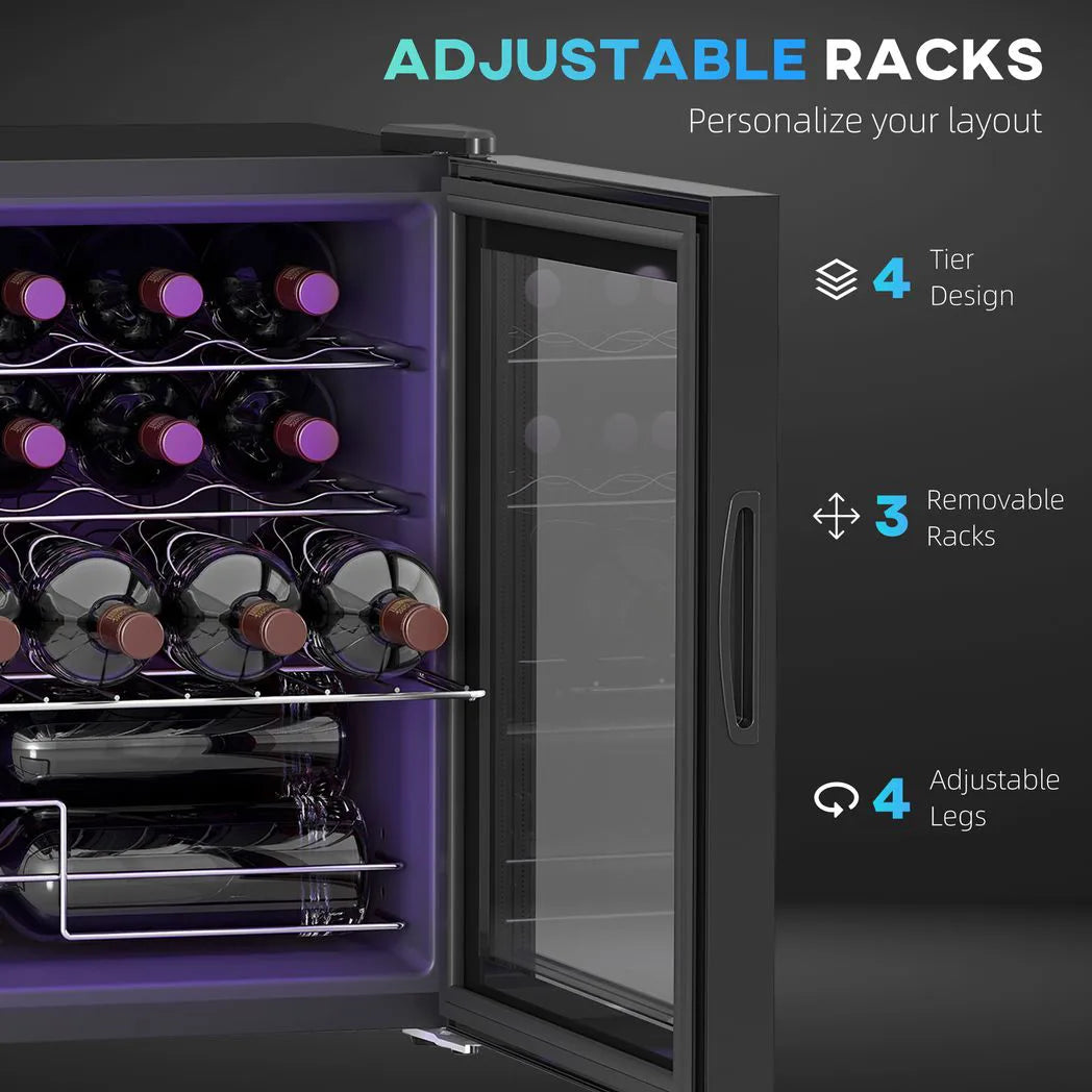 HOMCOM 42L 16-Bottle Wine Cooler Fridge with Glass Door, Touch Panel & Inner Lights – Wine Chiller, Black