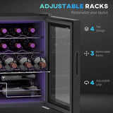HOMCOM 42L 16-Bottle Wine Cooler Fridge with Glass Door, Touch Panel & Inner Lights – Wine Chiller, Black