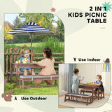 AIYAPLAY Kids Wooden Picnic Table and Bench Set with Cushions and Removable Umbrella – Outdoor Patio Garden Furniture, Navy Blue