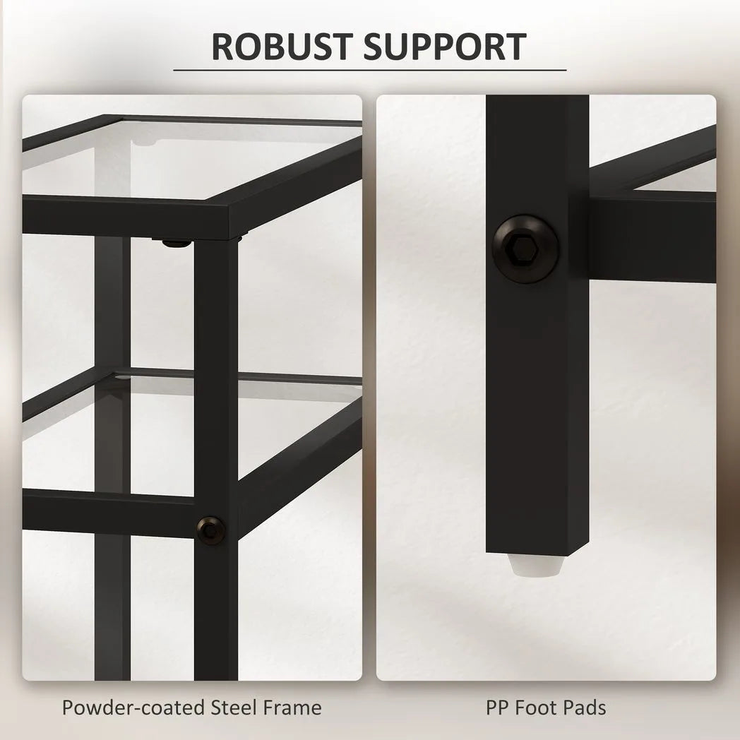HOMCOM 3-Tier Narrow Side Table with Tempered Glass Shelves – Slim End Table for Small Spaces, Black
