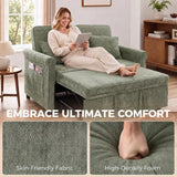 HOMCOM 2 Seater Sofa Bed, 3-in-1 Convertible Chenille Sleeper Sofa with 5-Position Backrest – Light Green