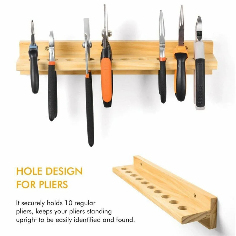 Wall-Mounted Pine Wood Tool Rack, Set of 3 – Workshop Screwdriver, Pliers and Hammer Organiser