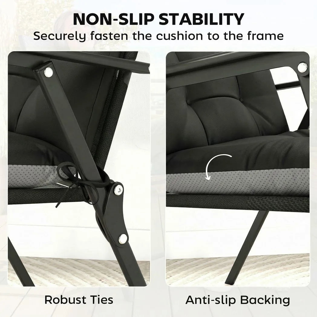 Outsunny Set of 4 Waterproof Non-Slip Patio Chair Cushions with Headrest, 112 x 53 cm, Black