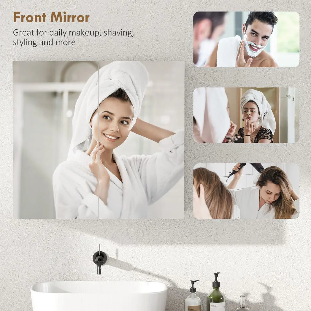 HOMCOM Double-Door Wall-Mounted Bathroom Mirror Cabinet with Adjustable Shelf – Bathroom Storage, White
