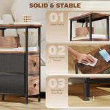 HOMCOM Narrow Bedside Table with Charging Station, 2 Fabric Drawers, AC Outlet and USB Ports, Industrial