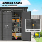Outsunny 6 x 6ft Wood-Effect Plastic Garden Shed with Floor, Windows & Lockable Doors – Outdoor Storage, Dark Grey