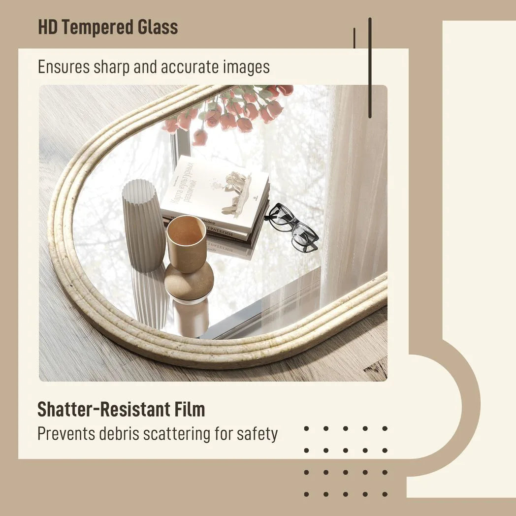 HOMCOM Arched Wall Mirror with Grooved Edge & Hooks, Wall-Mounted Mirror