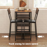 HOMCOM Three-Piece Compact Bar Table Set with 2 PU Leather Chairs and Side Shelves – Brown/Black