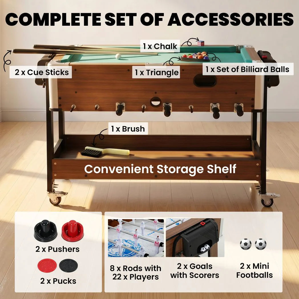 SPORTNOW 3-in-1 Multi Game Table with Lockable Wheels & Shelf – 3.4ft Air Hockey, Pool & Table Football