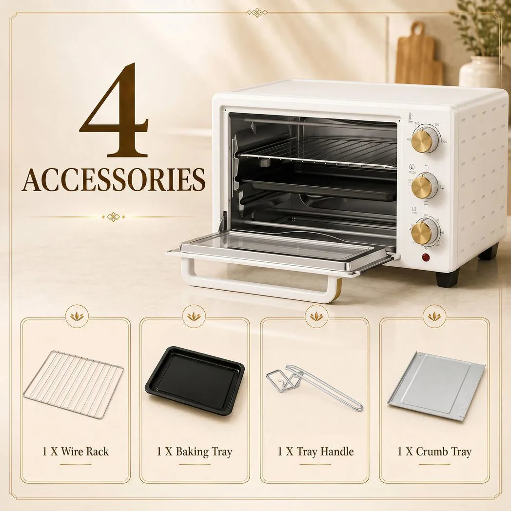 HOMCOM 21L Mini Countertop Oven with Adjustable 100–230°C Temperature and 60-Minute Timer – Compact Oven, White