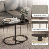 HOMCOM Set of Two Industrial Round Nesting Tables with Metal Frames – Coffee and Side Tables, Grey