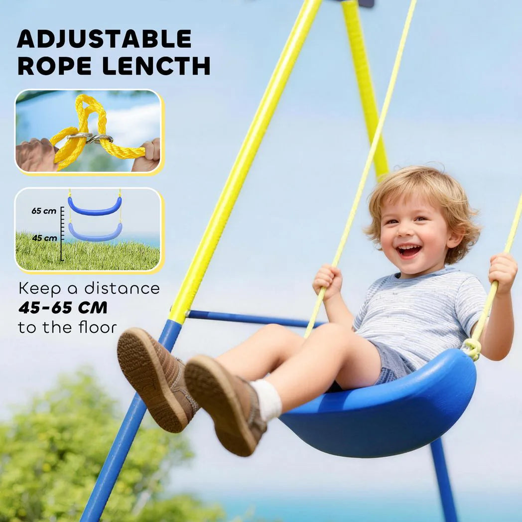 AIYAPLAY 4-in-1 Kids Swing Set with Saucer Swing, Basketball Hoop & Football Goal – Outdoor Garden Playset