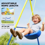 AIYAPLAY 4-in-1 Kids Swing Set with Saucer Swing, Basketball Hoop & Football Goal – Outdoor Garden Playset