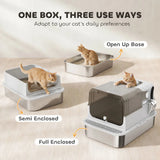 PawHut XXL Stainless Steel Cat Litter Box with 90° Flip Cover, Double Doors & Scoop – Enclosed, Grey
