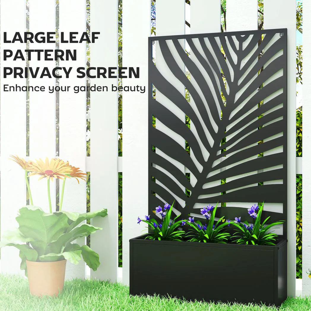 Outsunny Metal Raised Garden Bed with Trellis & Privacy Screen – Wall-Mounted or Freestanding Planter, 29L