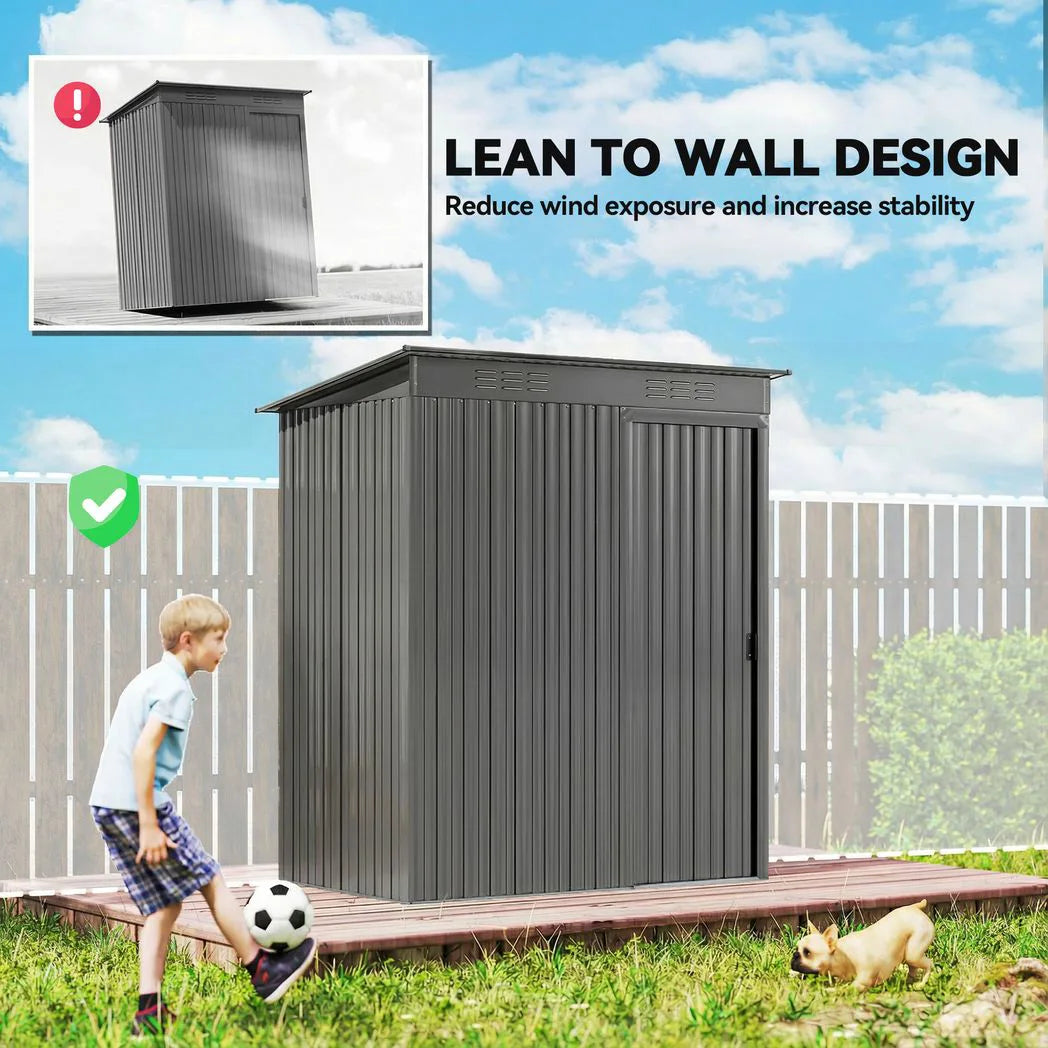 Outsunny 5 x 3.5ft Metal Garden Storage Shed with Sliding Door and Roof Vents – Waterproof, Light Grey
